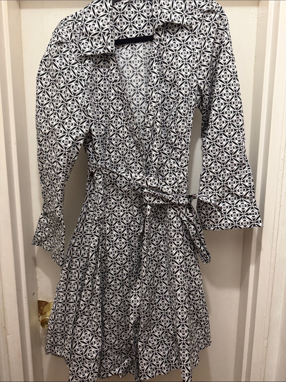 Diane Von Furstenberg Black and White Geometric Wrap Dress